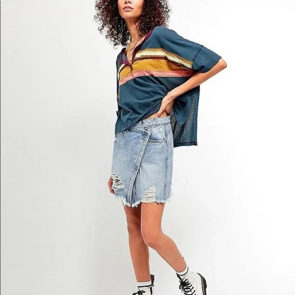 Free People Parker Crossover Distressed Denim Skirt Size 26